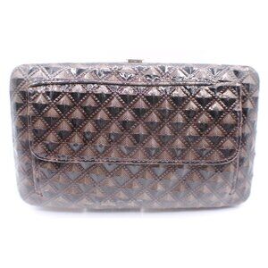 Black Bronze Geo Pattern Patent Clutch Wallet Snap Close Multiple Card Slots NEW